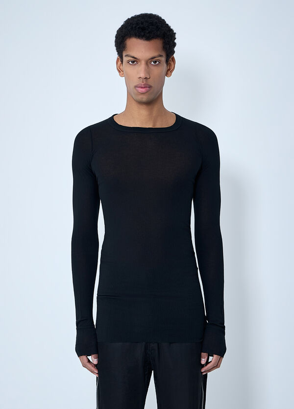 Rick Owens 리브드 롱 슬리브 탑 검정 ric0163024